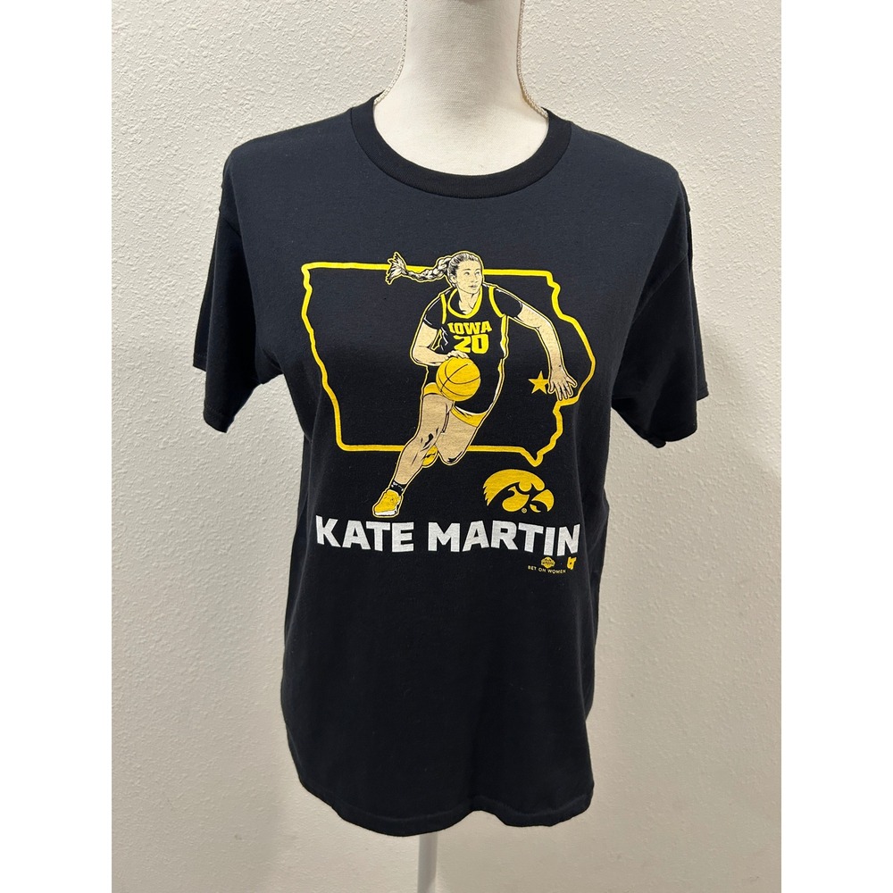 BreakingT Kate Martin Iowa Hawkeyes Basketball Graphic T-Shirt Black Youth Large